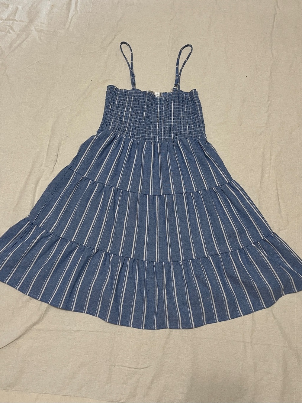 Teen Madden Girl Smocked Blue & White Striped Tiered Sundress size Medium